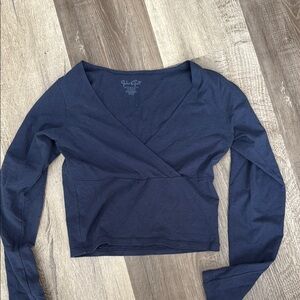 Brandy Melville Blue Fitted Wrap Blouse